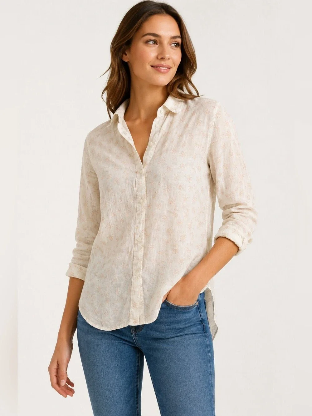 ✨ Cynthia Rowley Floral Button-Front Blouse | Soft Ivory Print | Size Small